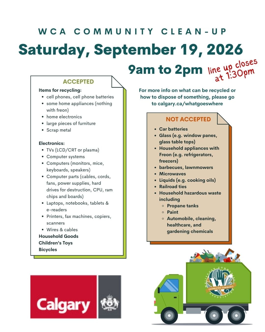 What is and is not accepted at the WCA Community Clean-up